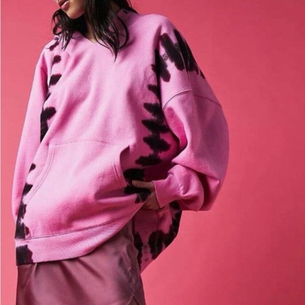 Free People Pink and Black Tie-Dye Oversized Sweatshirt